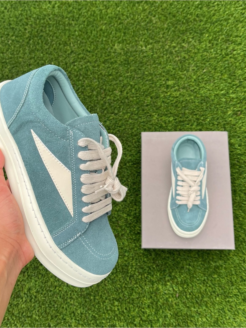 Men’s Suede Van Designer in Light Teal and White